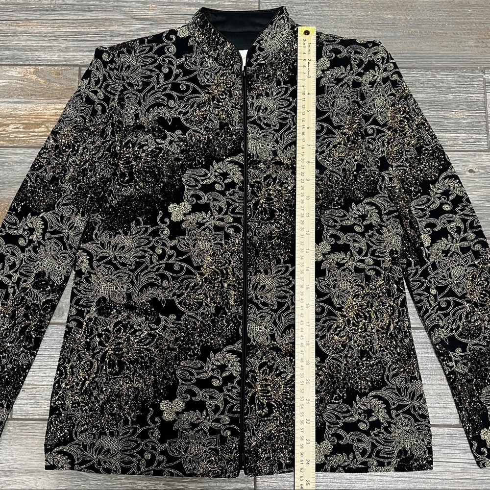 Jeanne Alexander Medium Vtg Zip front jacket gold metallic sparkle Shoulder pads - Picture 13 of 15